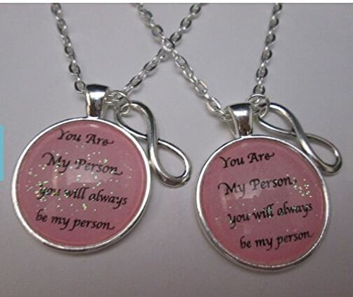 Set of 2 You Are My Person You will always be my person pink sparkles necklace, best friends family couples