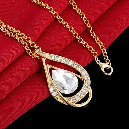 18k Gold Plated Clear Crystal Waterdrop Dangle Earring Pendant Necklace Set N3