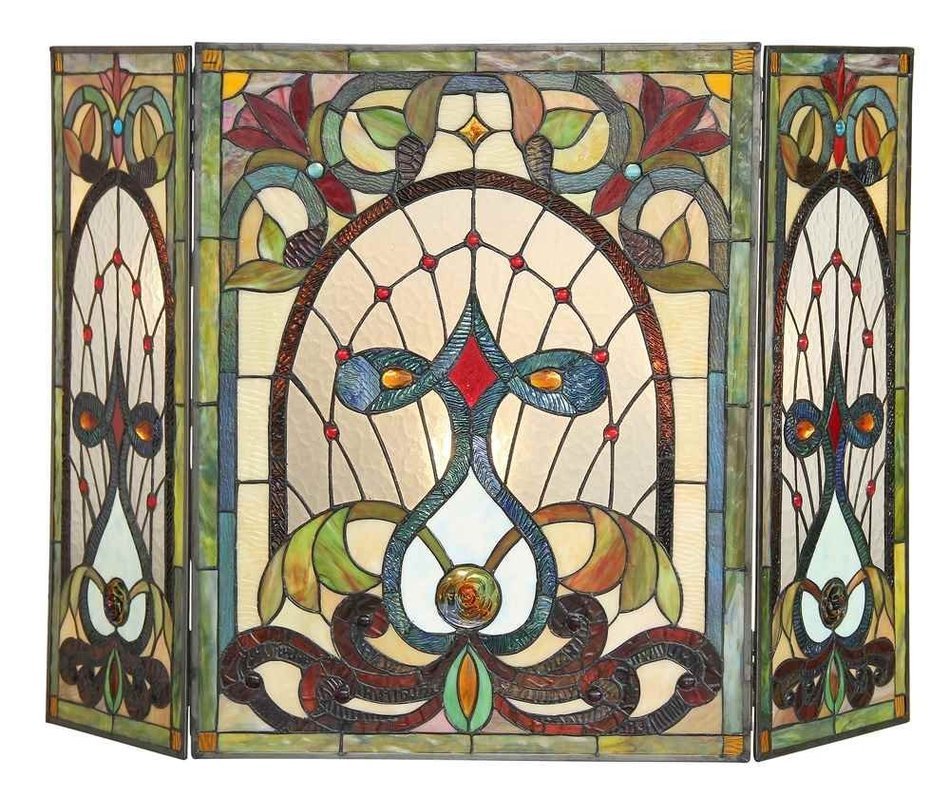 RUBY, Tiffany-glass Victorian 3pcs Folding Fireplace Screen 44x28 N2