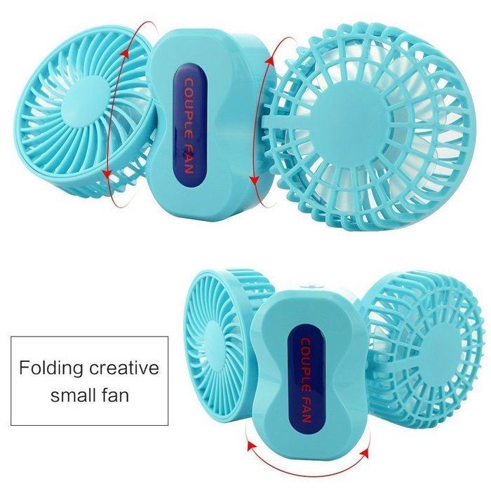 Xman&reg;Couples Mini Fan Dual Head Portable USB Rechargeable Personal Fan Quiet Operation Desktop Fan with LED Light... N5