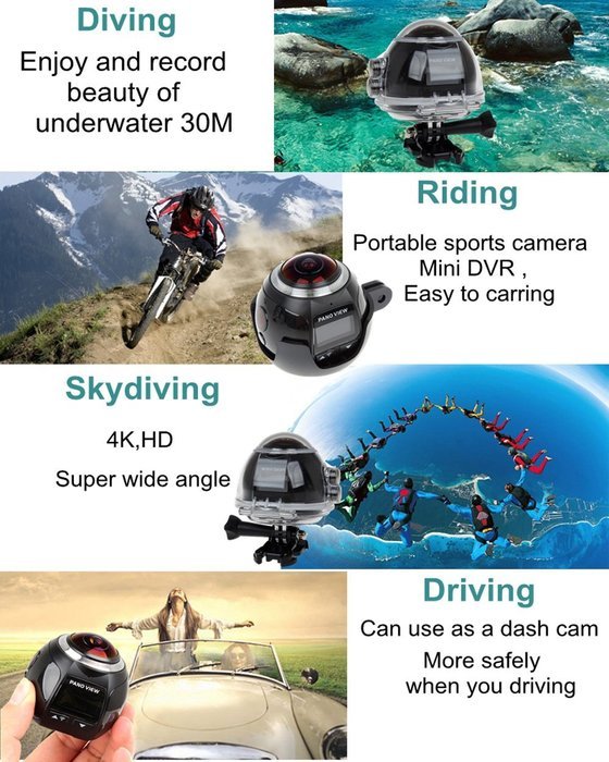 Blueskysea 4K 360&deg; Wifi Mini Camera Panoramic Camera 24482448 16M Ultra HD 3D Sport Action Driving VR Camera (... N2