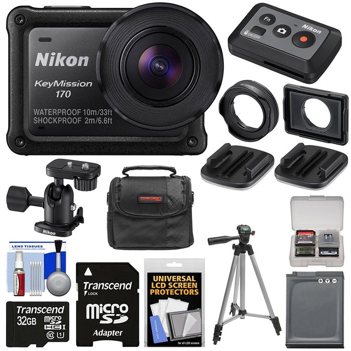 Nikon KeyMission 170 Wi-Fi Shock & Waterproof 4K Video Action Camera Camcorder with Remote + 32GB Card + Battery...