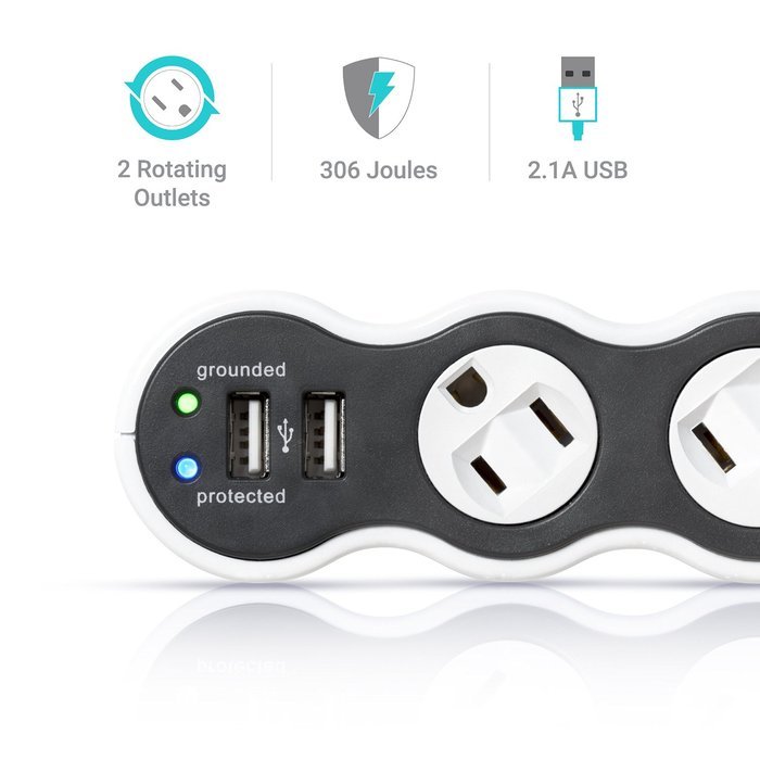 360 Electrical 36053 Power Curve Mobile Surge Protector with Rotating Outlet and USB Ports