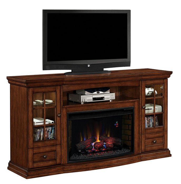 ClassicFlame 32MM4486-P239 Seagate TV Stand for TVs up to 80", Pecan (Electric Fireplace Insert sold separately)
