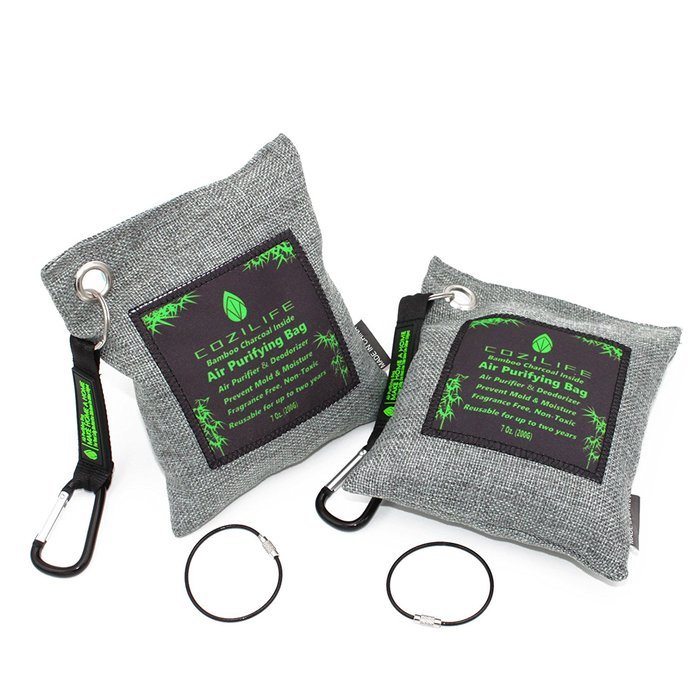 Cozilife Air Purifying Bag. 200g&times;2 Gift Box Packing. Activated Moso Bamboo Charcoal Inside. 2 Hanging Accessories... N3