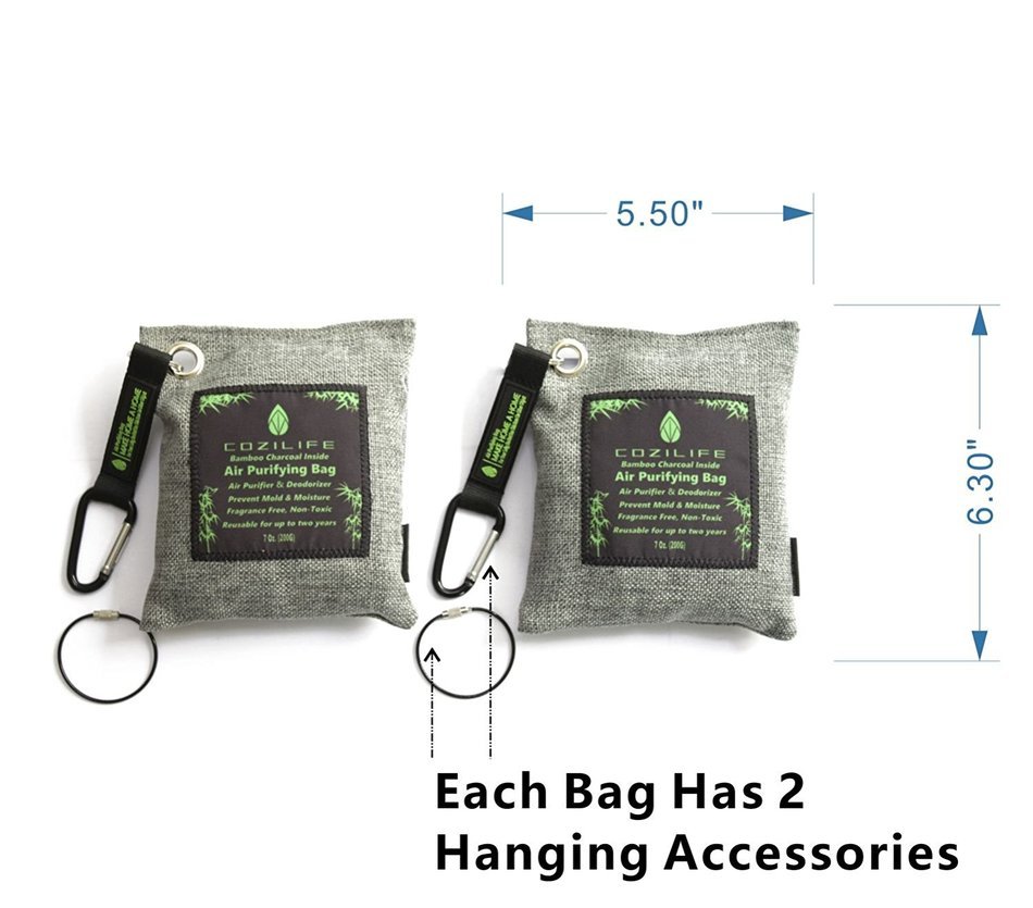 Cozilife Air Purifying Bag. 200g&times;2 Gift Box Packing. Activated Moso Bamboo Charcoal Inside. 2 Hanging Accessories... N4