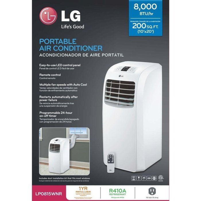 LG LP0815WNR Portable Air Conditioner, 115V Cooling Only & Dehumidifier w/Remote - 8,000 BTU