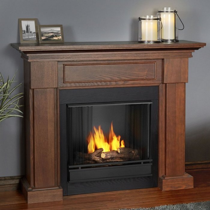 Real Flame Hillcrest Ventless Gel Fuel Fireplace Chestnut Oak N2