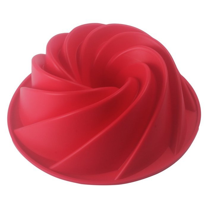 E_Global Red Large Spiral shape Bundt Cake Pan Bread Chocolate Bakeware Silicone Mold N3