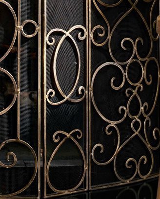 French Quarter Ornate Iron Scroll Fireplace Screen N7