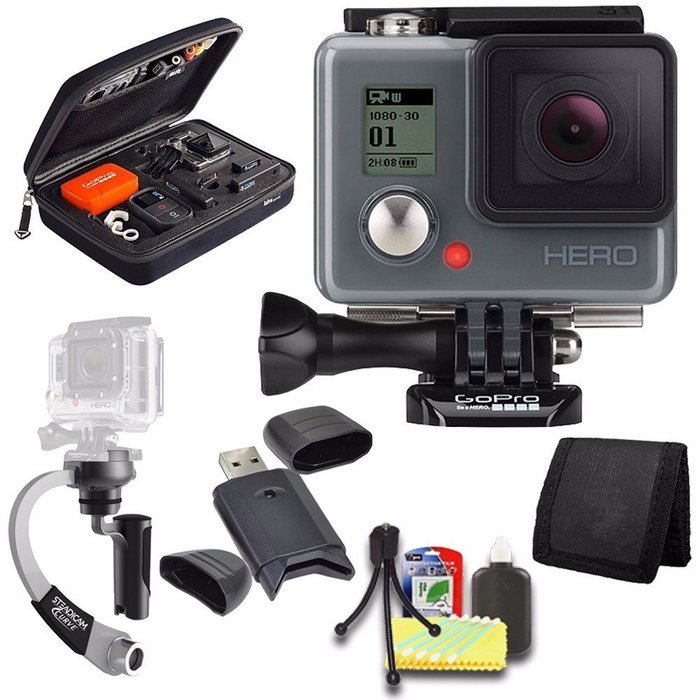 GoPro HERO Action Camera + Steadicam Curve for GoPro HERO Action Cameras (Silver) + Case for GoPro HERO4 and GoPro...