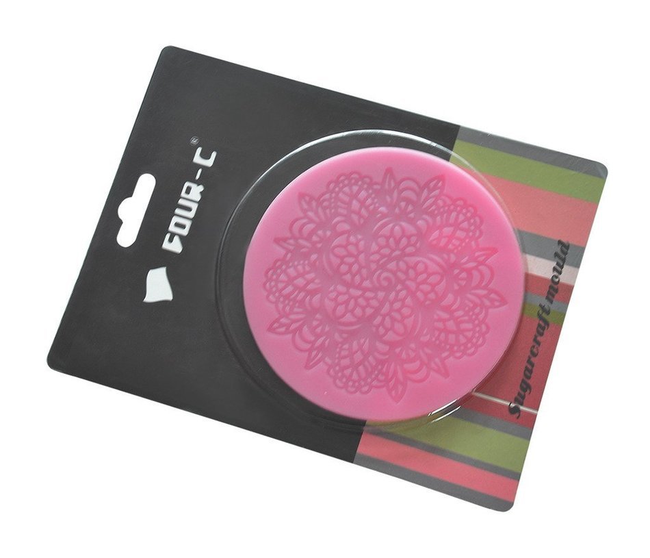 FOUR-C Cupcake Lace Mat Silicone Mold Cake Design Color Pink N3