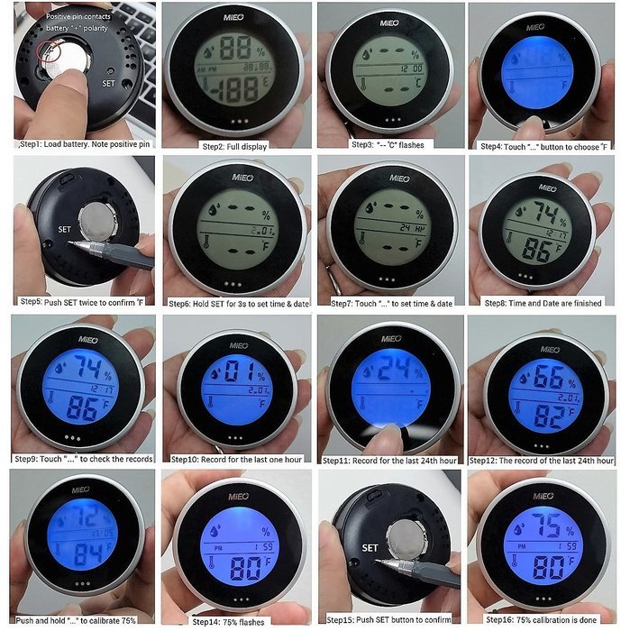 Incubator Thermometer Hygrometer with Hi/Low Memory and Touch Checking Button in Blue Light.Mieo N4