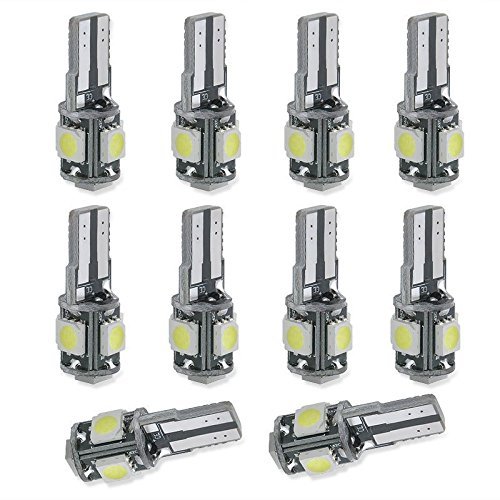 10x T10 White Led Free Canbus Error 5 SMD Car Side Wedge light Bulb 168 194 W5W