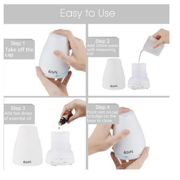 Sayhi 120 Milliliter Ultrasonic Mist Aroma Humidifier Aromatherapy Essential Oil Diffuser for Room,Car N3