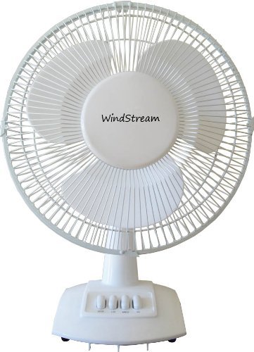 WindStream 12 Inch Desk Fan / Floor Fan, Oscillating, White. Strong Durable Steel Safety Grill, Big Wind for its...