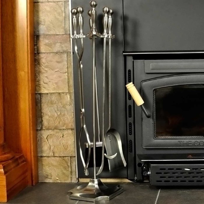 UniFlame Endless Summer F-7547 31" 5 Piece Fireset with Pedestal Base, Satin Pewter Finish N4