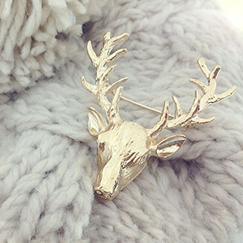 1x Gold Elk Milu Head Horn Red Deer Hunting Collar Neck Tips Brooch Pin Scottish