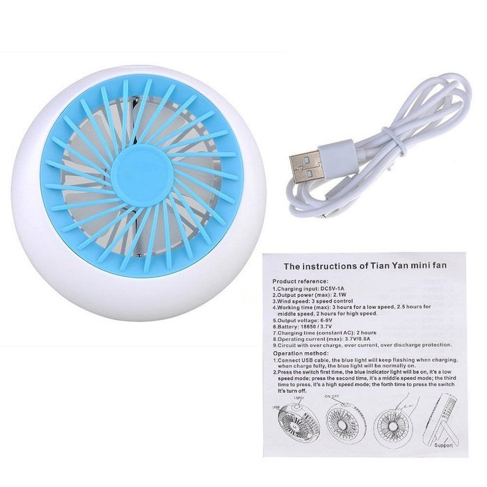 Asiacc Portable USB rechargeable lightweight quite design personal fan for laptop room office outdoor travel (... N14