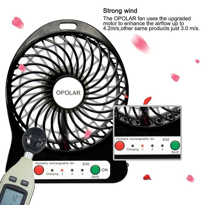 OPOLAR F101 Portable Rechargeable Fan, Mini USB fan with 1800mAh Lithium Battery, Night Light-Black N2
