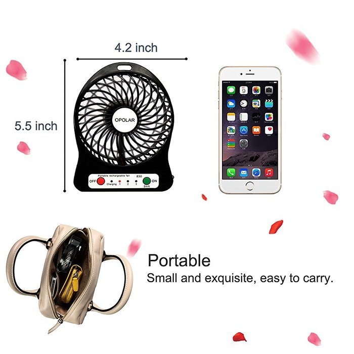 OPOLAR F101 Portable Rechargeable Fan, Mini USB fan with 1800mAh Lithium Battery, Night Light-Black N4