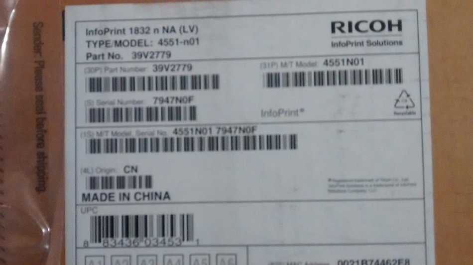 RICOH IBM INFOPRINT 1832N LASER PRINTER 39V2779