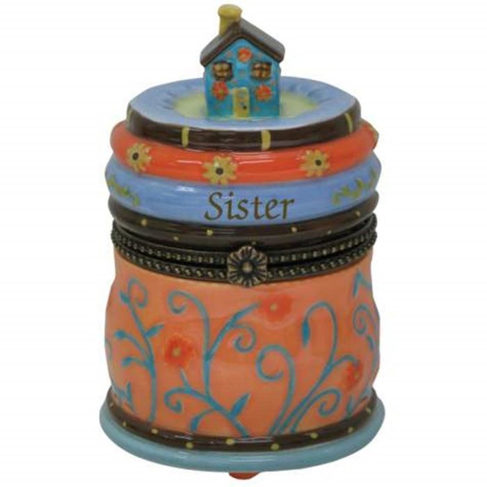 WL SS-WL-17657 "Sister" Ceramic Limoges Box with Blue House & Chimney, 4"