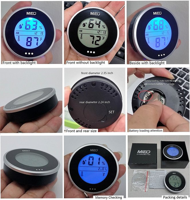 Incubator Thermometer Hygrometer with Hi/Low Memory and Touch Checking Button in Blue Light.Mieo N7