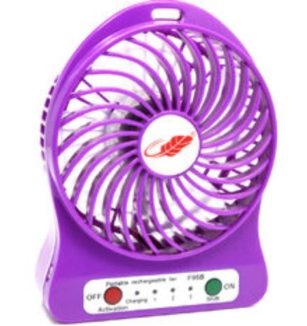 Pro-Shock 4-inch Portable Personal Battery Operated Fan Rechargeable with LED Light, Quiet ( PURPLE ) N3
