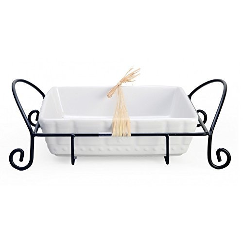 Signature Housewares 9" Baker W/ Caddy - White Fleur De Lis