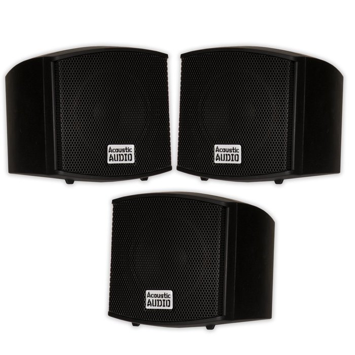 Acoustic Audio AA321B Mountable Indoor Black Speakers 600 Watts 3 Piece Set AA321B-3S