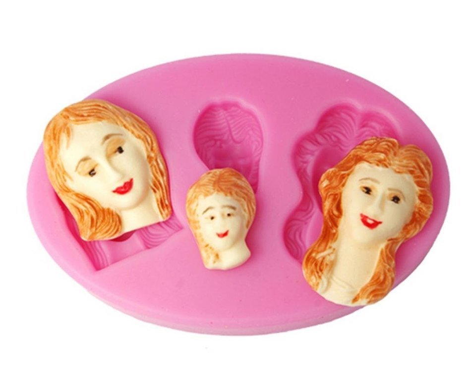 FOUR-C Halloween Gift Cup Cake Mold Lady Faces Silicone Baking Mould Color Pink