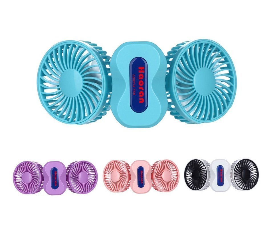 Xman&reg;Couples Mini Fan Dual Head Portable USB Rechargeable Personal Fan Quiet Operation Desktop Fan with LED Light... N7
