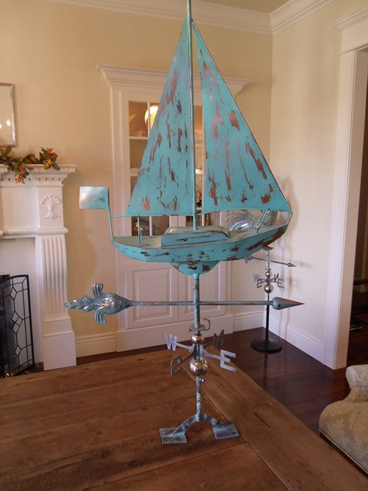 LARGE Handcrafted 3D 3- Dimensional SAIL BOAT Weathervane Copper Patina Finish