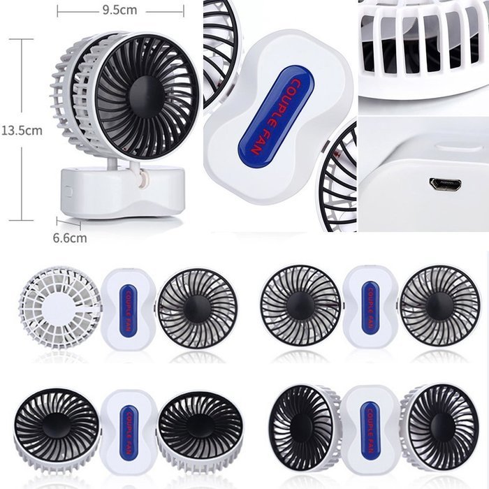 Xman&reg;Couples Mini Fan Dual Head Portable USB Rechargeable Personal Fan Quiet Operation Desktop Fan with LED Light... N8