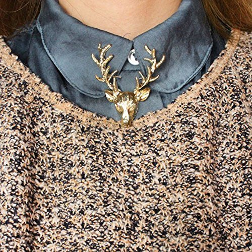 1x Gold Elk Milu Head Horn Red Deer Hunting Collar Neck Tips Brooch Pin Scottish N2