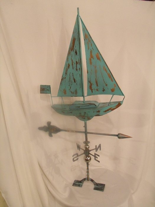 LARGE Handcrafted 3D 3- Dimensional SAIL BOAT Weathervane Copper Patina Finish N2