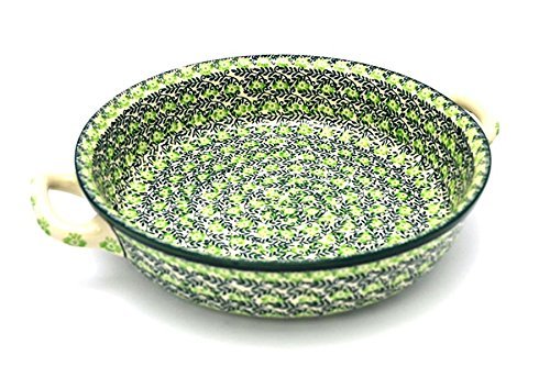 Polish Pottery Baker - Round with Handles - Large - Irish Meadow