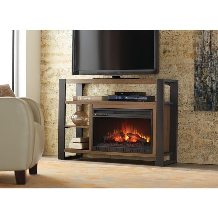 Glynnis 46 in. Media Console Infrared Modern Small Indoor Portable Electric Fireplace in Medium Ash Finish for... N4