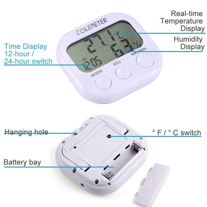 Mini Hygrometer, MOOST Indoor LCD Digital Humidity Thermometer Clock Temperature Meter Gauge for Bedroom Kitchen... N2