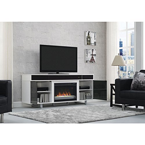 Enterprise Glossy White Finish 26-inch Classic Flame Electric Indoor Fireplace Media Mantel N2