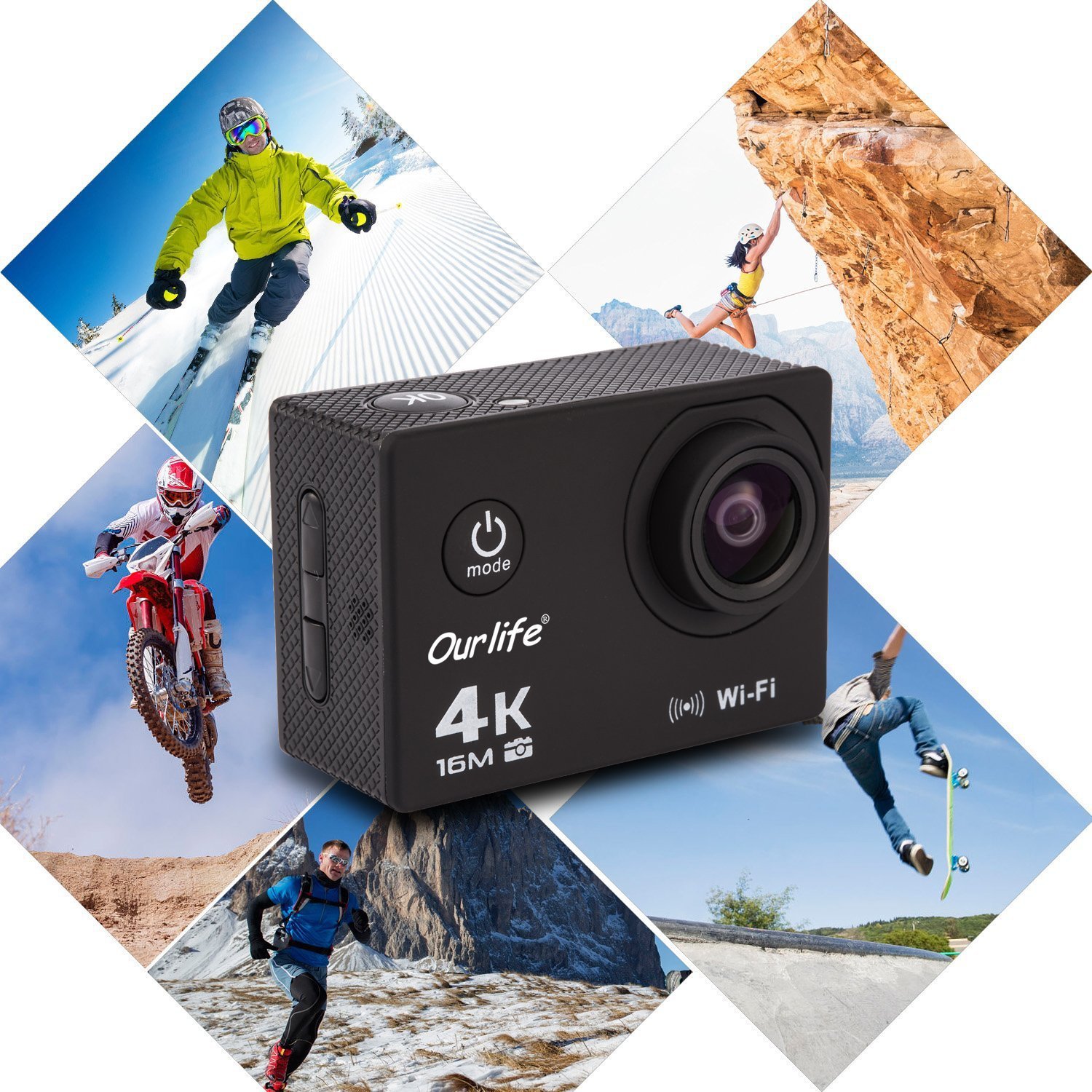 Ourlife 4K WIFI Sports Action Camera Ultra HD 170° HD Wide-angle Fish ...