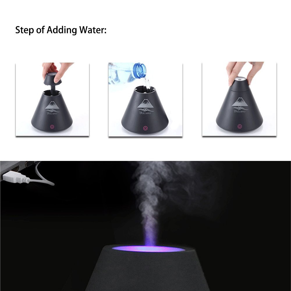 160ML Mini USB Volcano Humidifier Air Diffuser Purifier LED Night Light ...