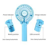 Portable Battery Fan USB Mini Personal Rechargeable Handheld Fan with Metal Clip, Foldable (Blue) N6