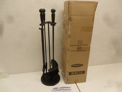 UniFlame 5-Piece Brushed Black Finish Fire Set with Double Rods N2