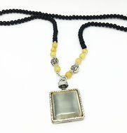 QTMY Perfume Bottle Black Beads Choker Necklace Chain Bohemian Jewelry with Pretty Pendant for Women Teen Girls N2
