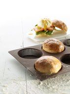 Lekue 6 Cavity Micro Perforated Round Roll Baking Pan, Brown N2