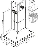CAVALIERE 36" Island Mounted Stainless Steel Kitchen Range Hood 860 CFM Spagna Vetro Econo Series SV198B2-SP-I36 N2