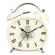HENSE Retro Vintage Mute Silent Quartz Movement Twin Bell Tabel Alarm Clock Roman Numerals Analog Dial Bedroom...