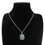 New Silver Acrylic Blue Evil Eye Mirror Crafts Pendant Chain Collar Necklace 18" N4